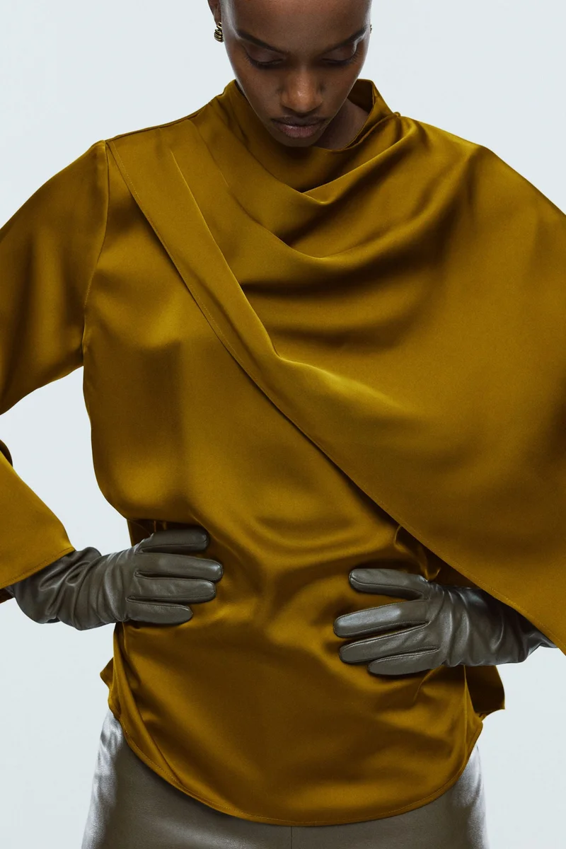 H&M Shawl-detail satin blouse