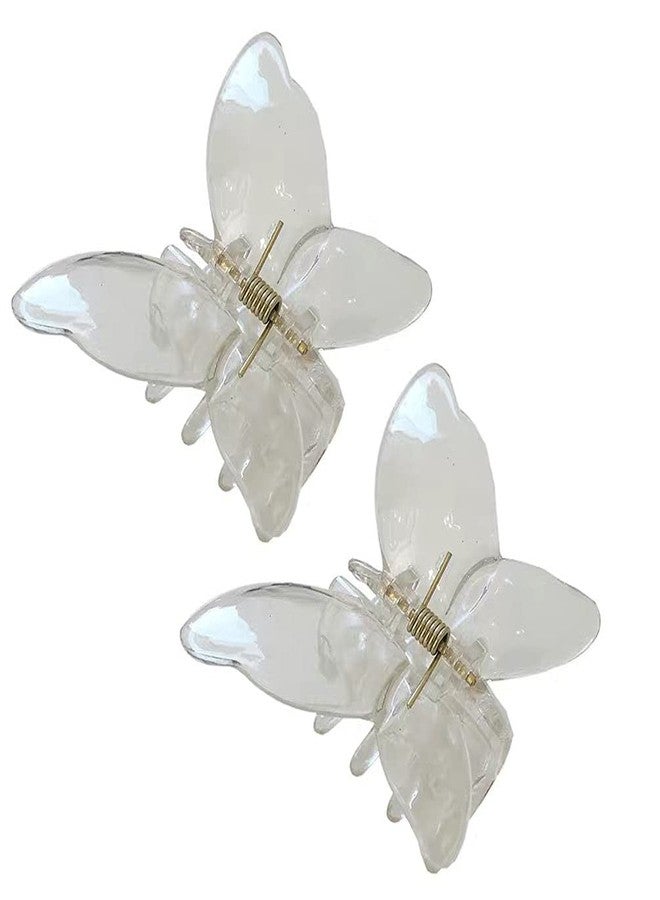 Teensery 2 Pcs Butterfly Shaped Acrylic Hair Claw Clips Non-Slip Clamp Ponytail Hold Hair Accessories for Girls Women (Clear) - Image 1