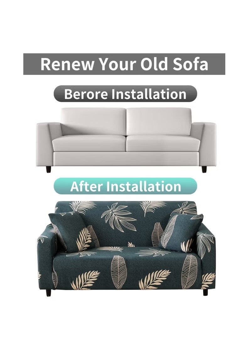 Beauenty Stretch Sofa Slipcover, Elastic Fabric Fashion Printed Waterproof Armchair Loveseat Couch Living Room Sofa Covers Pet Protector Mat Cushion Cover with 1 Pillowcase（Pattern 1, 3 Seater） - Image 4