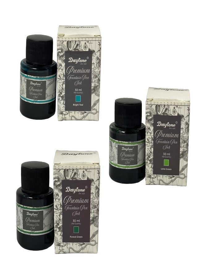 Daytone Premium Fountain Pen Ink (Trio Pack of 3) (Greens: Lime Green, Forest Green, Bright Teal, 30 ml Each) - Image 1