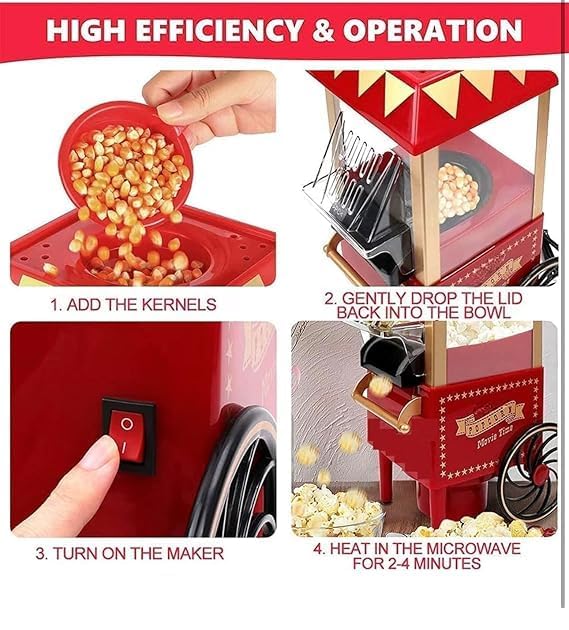 SHOPECOM SHOPECOM Big Popcorn Maker Machine Popcorn Machine Vintage Collection Hot Air Electric Popcorn Maker Automatic Instant Popcorn Maker Stylish Design 1200Watts Electric Popcorn Maker Machine For Home  - Image 2