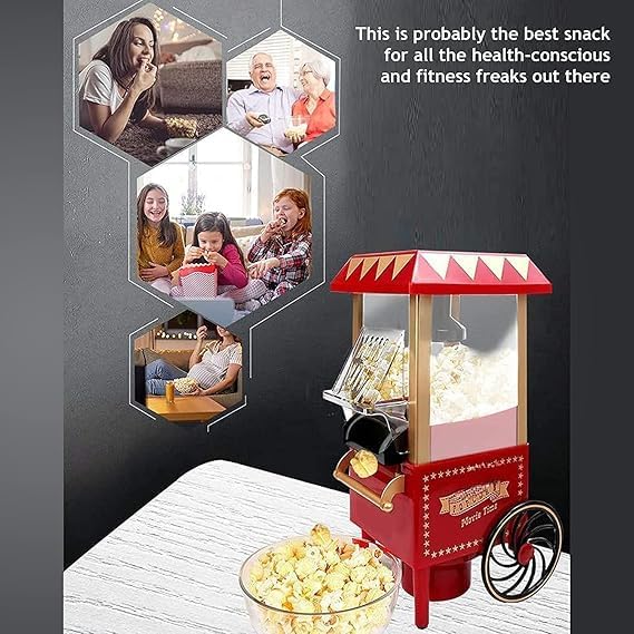 SHOPECOM SHOPECOM Big Popcorn Maker Machine Popcorn Machine Vintage Collection Hot Air Electric Popcorn Maker Automatic Instant Popcorn Maker Stylish Design 1200Watts Electric Popcorn Maker Machine For Home  - Image 4