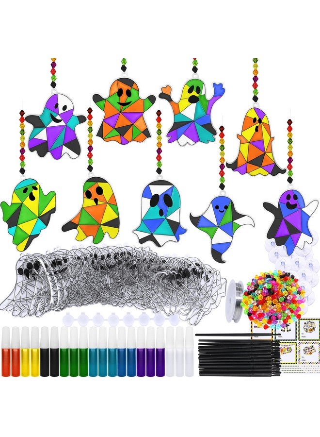 Winlyn 27 Sets Halloween Ghost Suncatchers Ornaments Decorations Diy Window Paint Art Suncatchers Halloween Craft Kits Suncatchers Painting Kits For Kids Classroom Activities Art Projects Part Favors - Image 2
