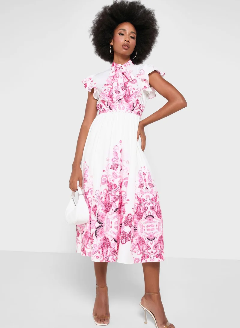 Khizana Ruffle Sleeve Printed Dress