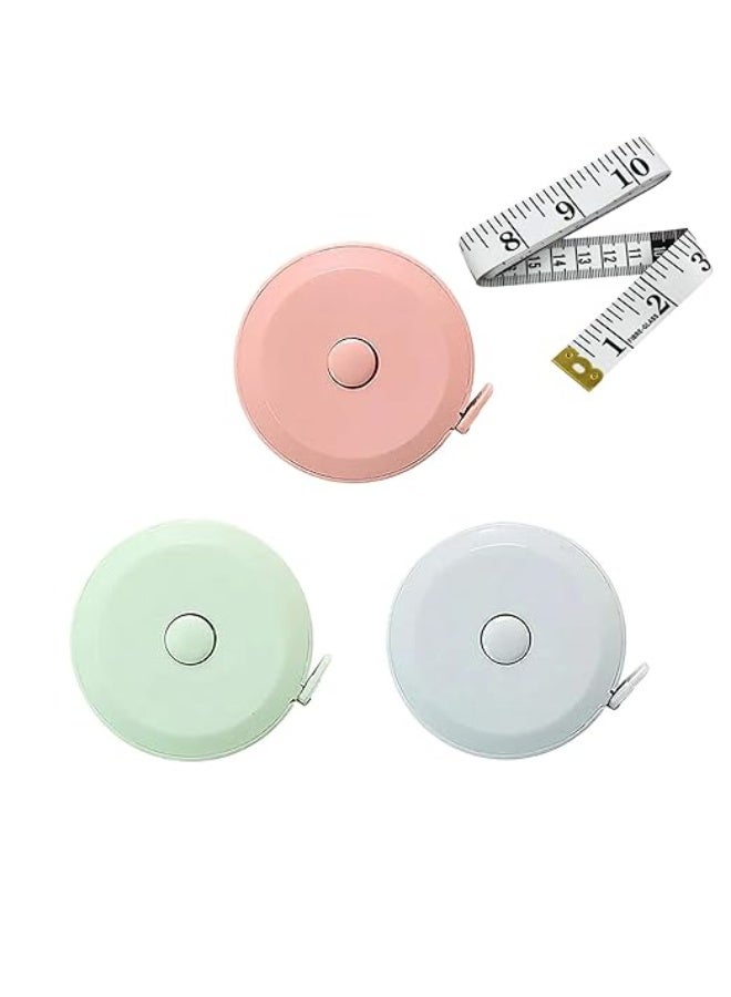 3 Pack Tape Measures Retractable Measuring Tape for Body, 60-Inch 1.5 Meter Dual Sided Flexible Ruler for Craft Fabric Cloth Sewing Tailor Weight Loss Body Measuring Tape (Macaron Blue, Pink, Green) - Image 1