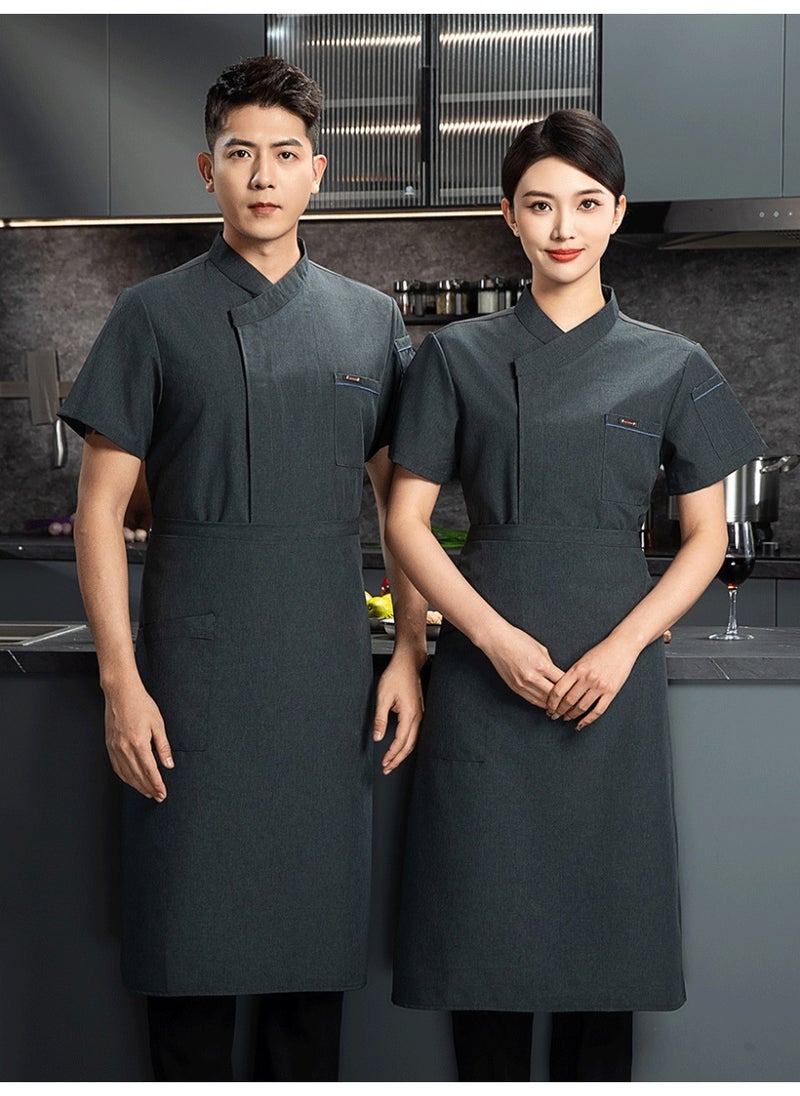 NIBEMINENT Hotel High-End Chef Uniform Short Sleeve Spring and Summer Denim Cotton Thin Breathable Chef Western Restaurant Kitchen Work  - Image 1