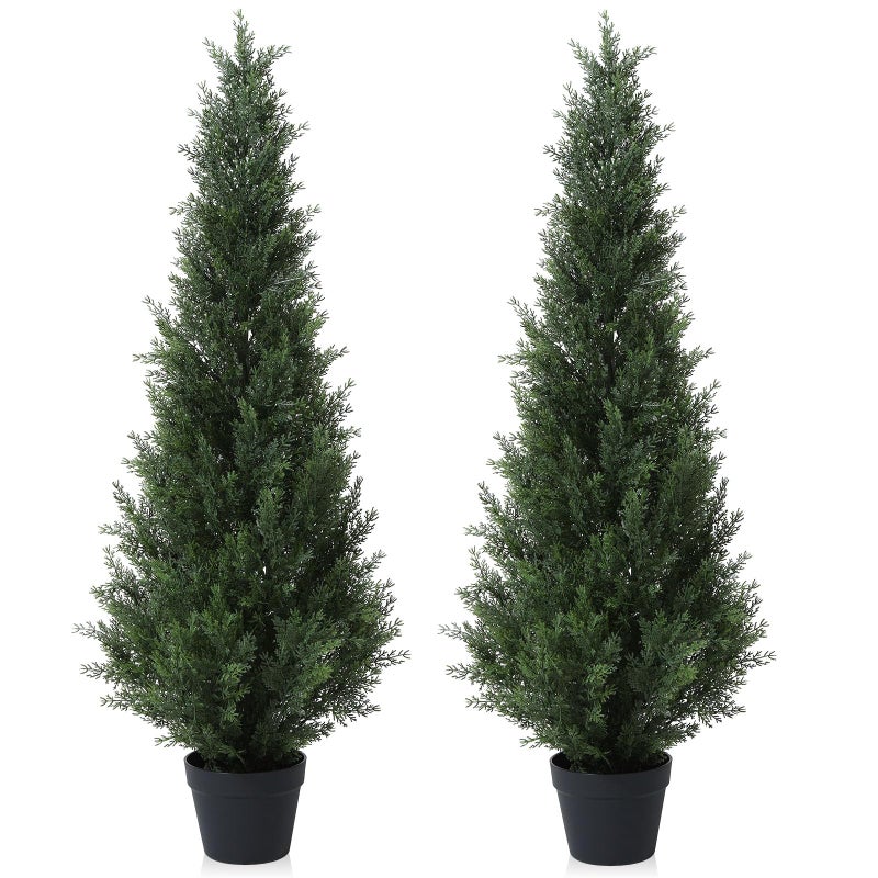 CROSOFMI Artificial Plants Outdoor 125 cm Fake Cedar Tree Large Faux Plants With Plastics Pots for Garden Front Porch Decoration 2 Pack