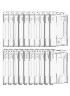 Excefore Vertical 2-Card Badge Holder with Thumb Slot Hard Transparent PC Case Protector for Office School IDs Credit Cards Driver’s Licenses and Passes, 20 Pack  - Image 1