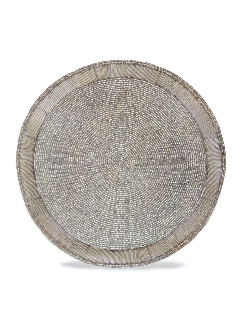 Good Vibes Glass Beads Place matsRound Table MatEmbroidered Table MatRound Beaded Table MatsCutwork Design Dining Table MatsDressing Table MatsBed Side Table matsSilver Grey 14 Inches  - Image 3