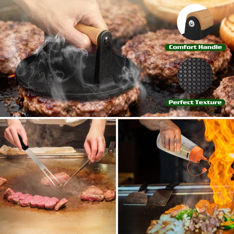 Furnhome 134 Pcs Griddle Accessories Kit for Blackstone - Perfect Flat Top Grill Accessories for Outdoor, Professional Round Melting Dome with Cast Iron Smash Burger Press for Barbecue. - Image 3