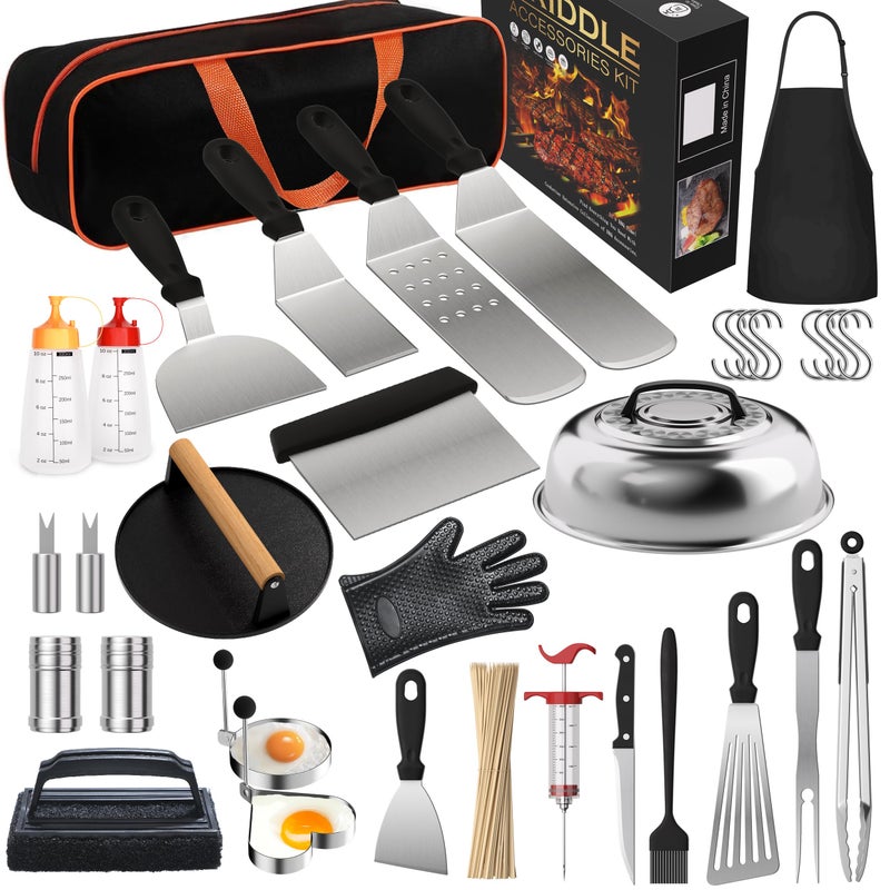 Furnhome 134 Pcs Griddle Accessories Kit for Blackstone - Perfect Flat Top Grill Accessories for Outdoor, Professional Round Melting Dome with Cast Iron Smash Burger Press for Barbecue. - Image 1