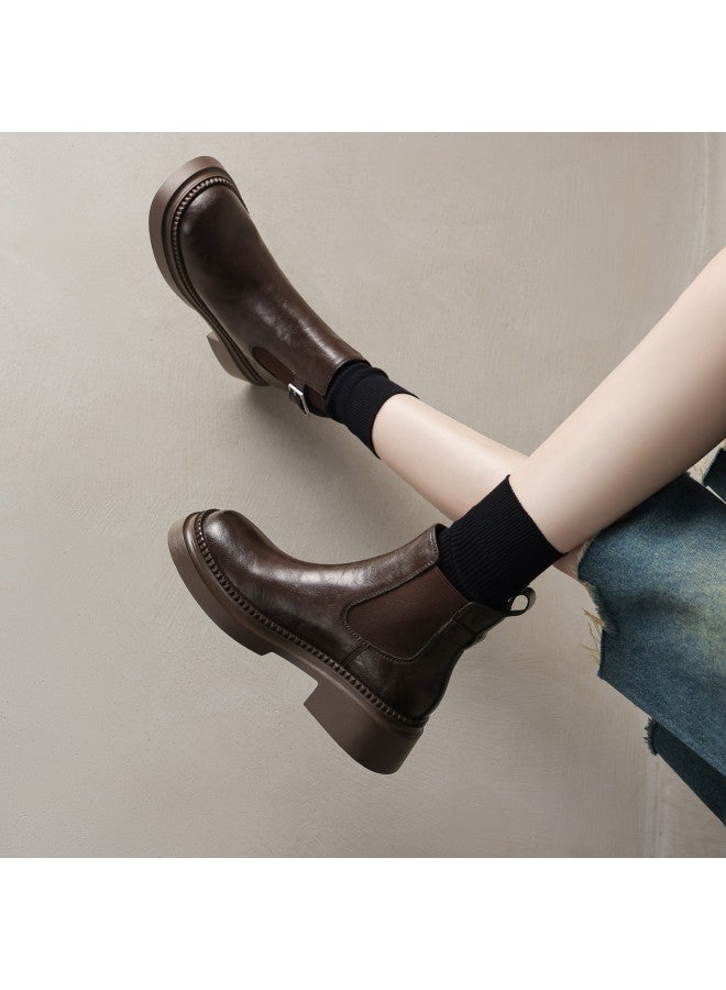 امي Ame Belt Buckle Stacked Boots أحذية جديدة للخريف والشتاء مزودة بسحاب مرن، أحذية مارتن عصرية متعددة الاستخدامات - Image 4