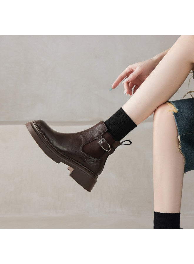 امي Ame Belt Buckle Stacked Boots أحذية جديدة للخريف والشتاء مزودة بسحاب مرن، أحذية مارتن عصرية متعددة الاستخدامات - Image 5