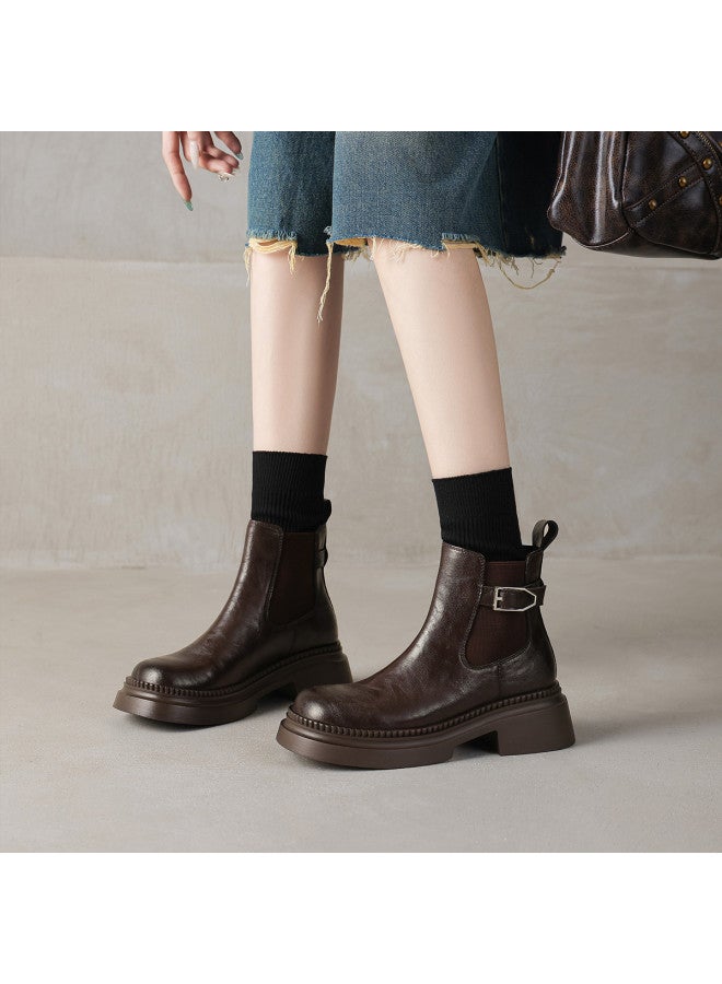 امي Ame Belt Buckle Stacked Boots أحذية جديدة للخريف والشتاء مزودة بسحاب مرن، أحذية مارتن عصرية متعددة الاستخدامات - Image 2