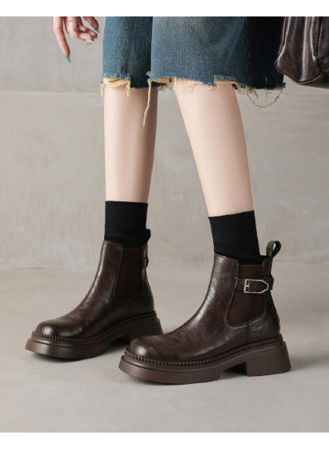 امي Ame Belt Buckle Stacked Boots أحذية جديدة للخريف والشتاء مزودة بسحاب مرن، أحذية مارتن عصرية متعددة الاستخدامات - Image 1