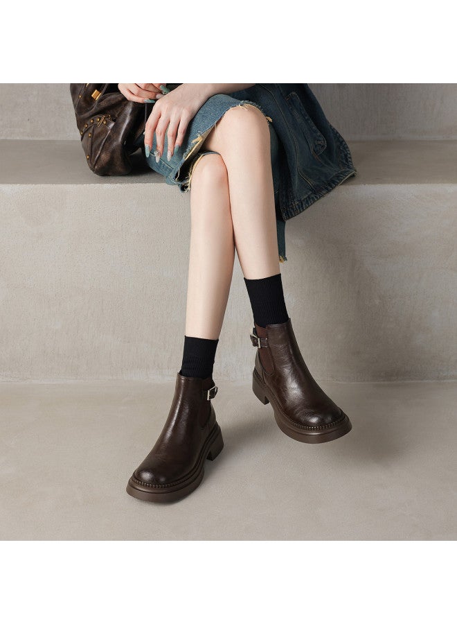 امي Ame Belt Buckle Stacked Boots أحذية جديدة للخريف والشتاء مزودة بسحاب مرن، أحذية مارتن عصرية متعددة الاستخدامات - Image 3