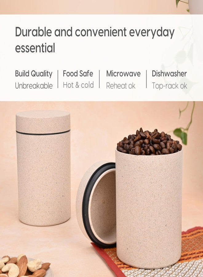 Eha Earth Friendly Canister With Air Tight Lid | Food Storage Container Jars Set Of 2 | Made With Rice Husk And Bamboo Fibers | 700Ml | Sand Castle-Tortilla,Multicolor - Image 4