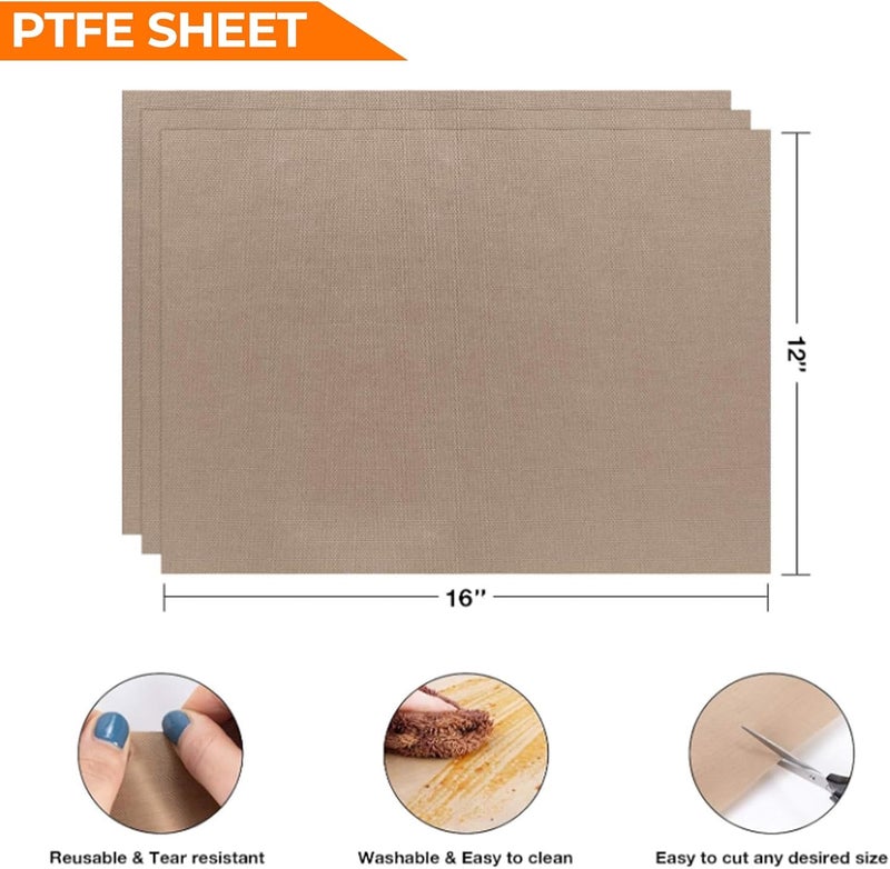 YRYM HT 3 Pack PTFE Sheet for Heat Press - 16" x 12" Non Stick PTFE Sheets Heat Transfer Paper Washable Reusable Heat Resistant Baking Sheets Craft Mat - Image 3