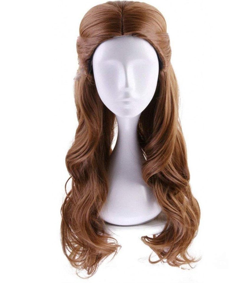 Deifor Long Brown Wavy Synthetic Hair with Braid Updo Buns Wig for Women Cosplay Wigs Light Brown