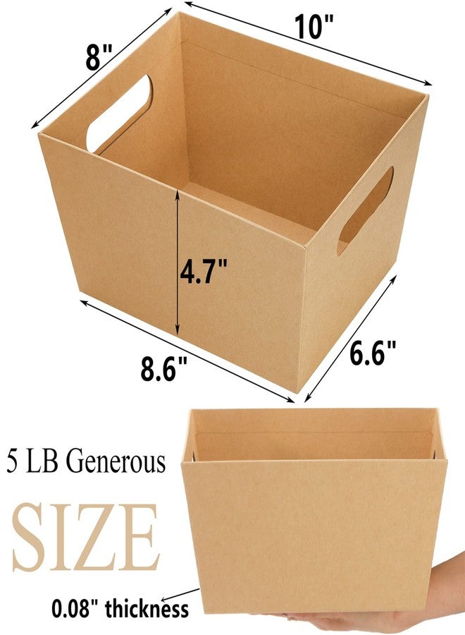 DEAYOU 10 Pack Gift Basket Empty, 10" x 8" Kraft Basket With Handle, 5 LB Cardboard Gift Baskets Market Tray, Large Brown Paper Baskets Holder Container for Wine, DIY, Food, Snacks, Crafts, Easter - Image 2