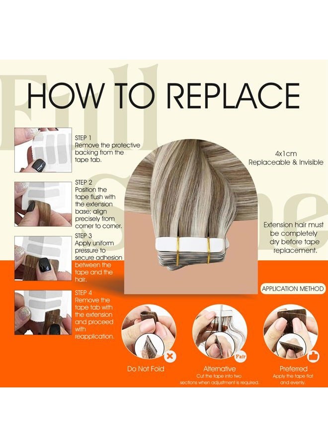 Full Shine Tape in Hair Extensions Human Hair Glue in Hair Extensions Color 8 Ash Brown Highlighted 60 Platinum Blonde Straight Hair 14 Inch Skin Weft Tape in Extensions 20 Pcs 50g - Image 5