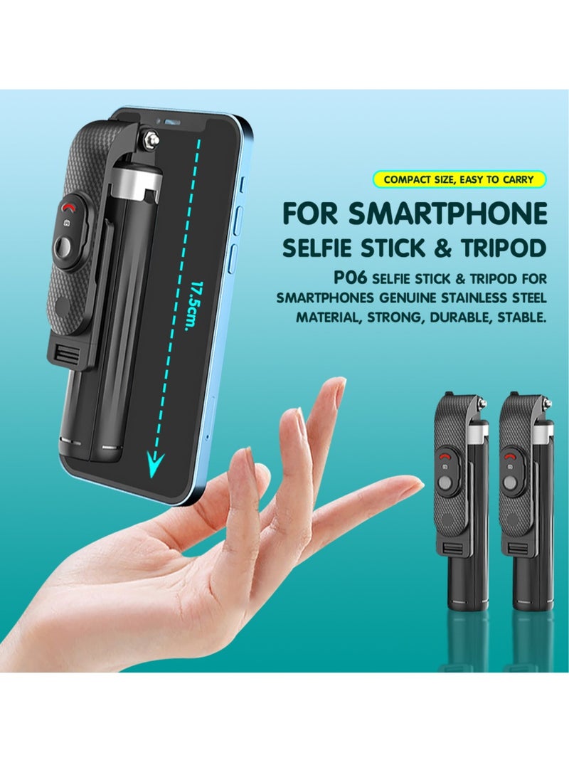 Extendable Selfie Stick Tripod with Bluetooth, 4-Leg Base & 180° Adjustable Head Portable Phone Stand for Photos, Live Streaming, Vlogging Compatible with iOS/Android (Black)