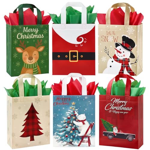 STYPOP 24 Pack 10 Christmas Gift Bags Medium Size with Tissue Paper Reusable NonWoven Christmas Tote Bags with Handles Perfect for Xmas Gift WrapParty Favor Supplies 10 8 4 - Image 1
