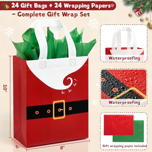 STYPOP 24 Pack 10 Christmas Gift Bags Medium Size with Tissue Paper Reusable NonWoven Christmas Tote Bags with Handles Perfect for Xmas Gift WrapParty Favor Supplies 10 8 4 - Image 3