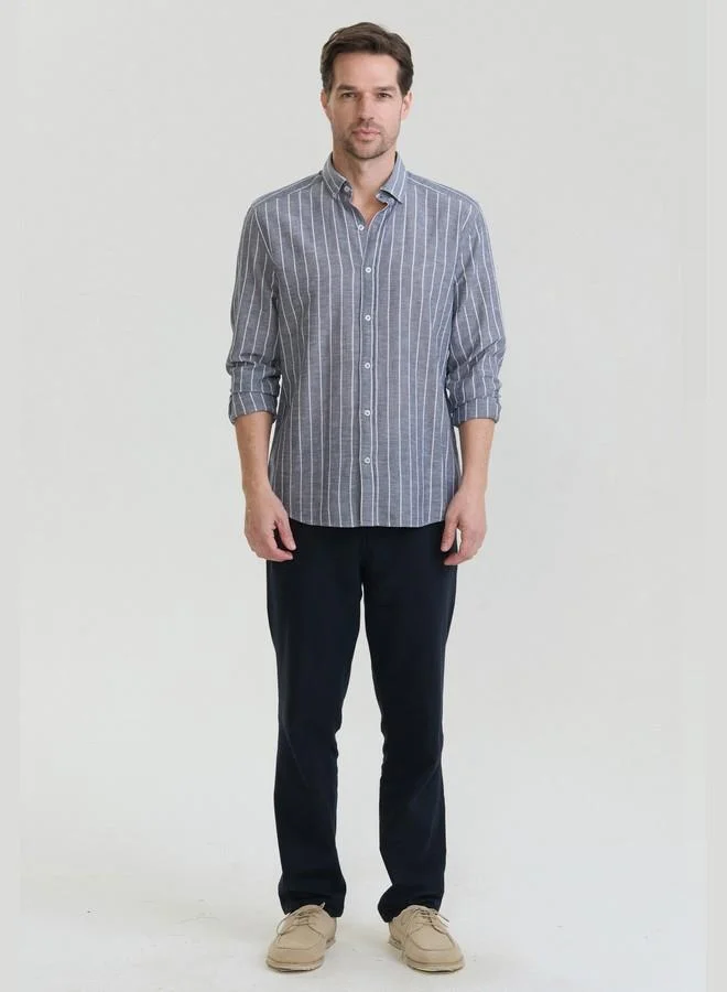 فيليكس هاردي Men's Cotton Linen Blend Long Sleeve Shirt