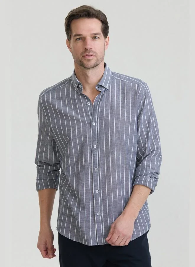 فيليكس هاردي Men's Cotton Linen Blend Long Sleeve Shirt