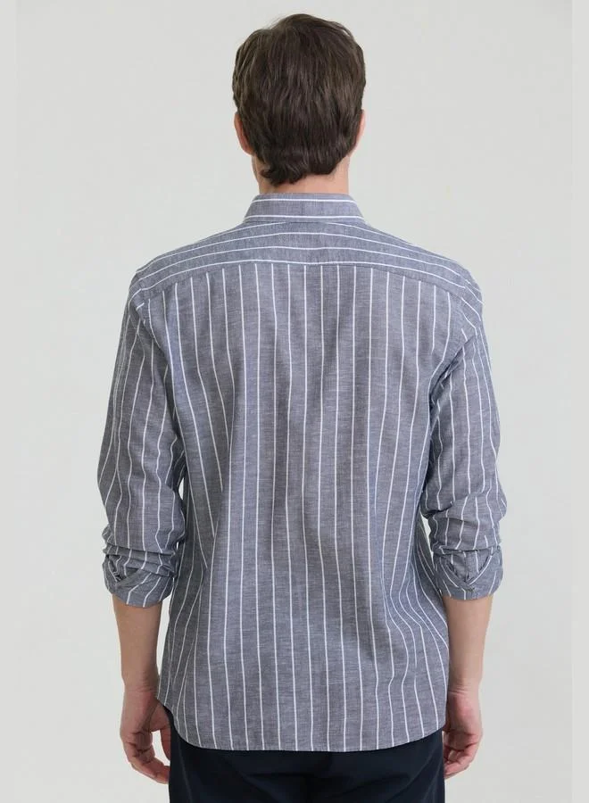 FELIX HARDY Navy Men's Cotton Linen Blend Long Sleeve Shirt for Men | Best Price UAE