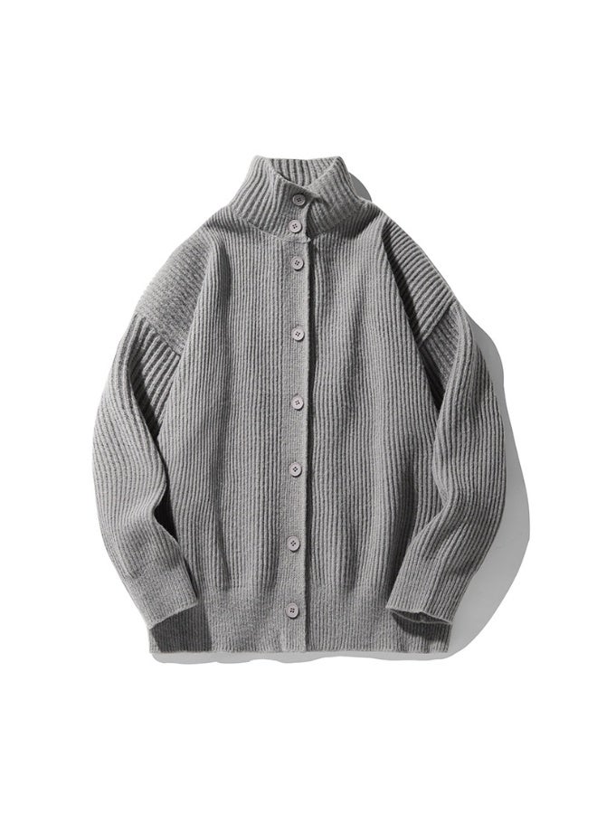 NIBEMINENT High Neck Cardigan Sweater For Men In Autumn And Winter Lazy Style Solid Color Casual Knit Sweater Trendy Brand Stand Up - Image 1