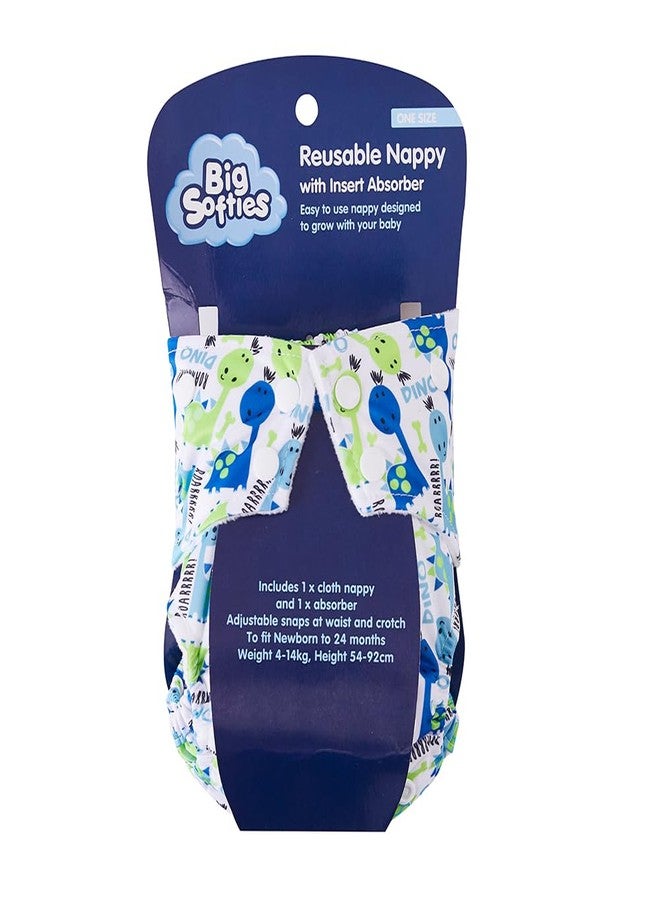 Big Softies Reusable Nappy with Insert Absorber|Adjustable Snap Fastener|Water-resistant|Comfortable|Rash-Free|Print-Dino|For Boys Newborn to 24 Months - Image 1