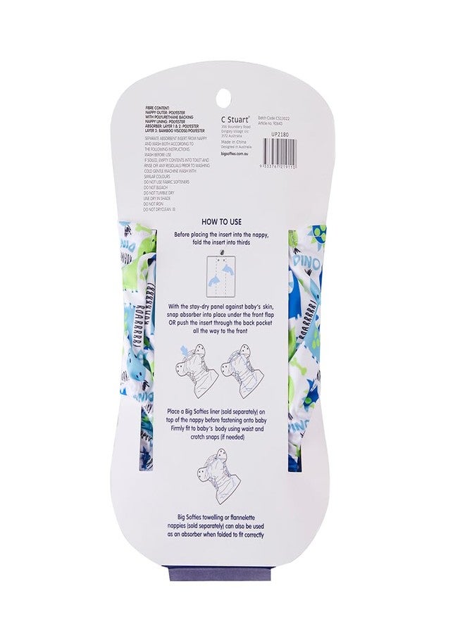 Big Softies Reusable Nappy with Insert Absorber|Adjustable Snap Fastener|Water-resistant|Comfortable|Rash-Free|Print-Dino|For Boys Newborn to 24 Months - Image 2