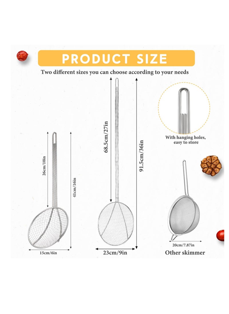 SYOSI - 2 Pcs Stainless Steel Round Skimmer, 16 Inch Nickel Plated Wire Stainless Steel Food Strainer Skimmer Spoon Kitchen Spider Skimmer Strainer With Handle, for Cooking Deep Fryer, Pasta, Egg, Fat - Image 1