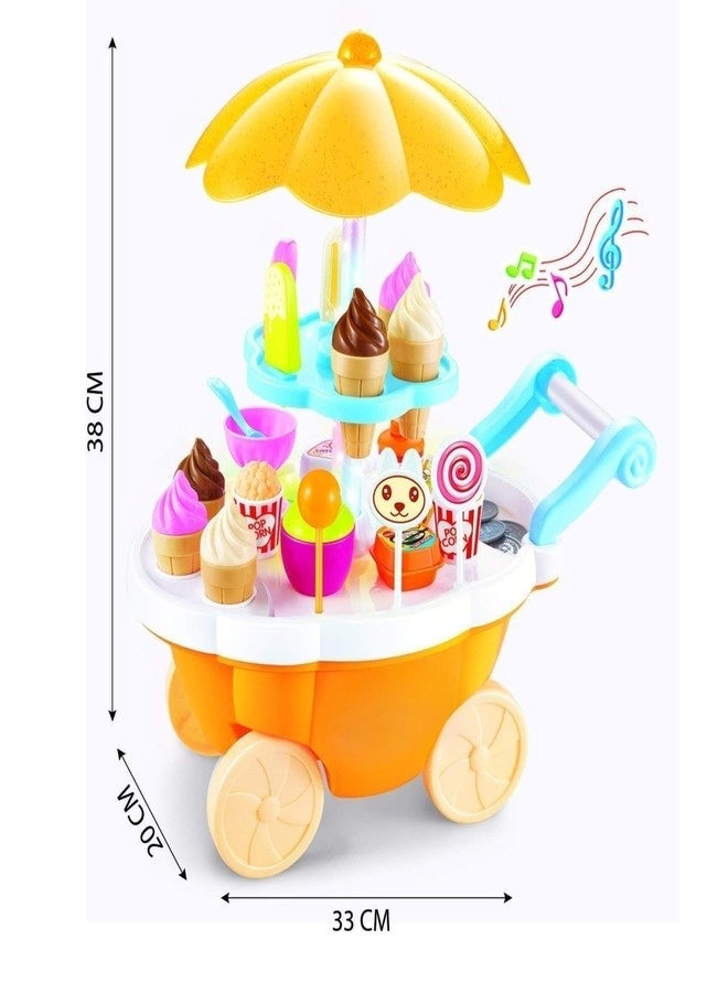 BIG FOLK Ice Cream & Candy Trolley Pretend Play Set | 39 Pcs Role Play Cart Toy with Kitchen Accessories | Learning Toy for Kids | Birthday Gift for Boys & Girls Color (Pink&Yellow) (Non Musical) - Image 5