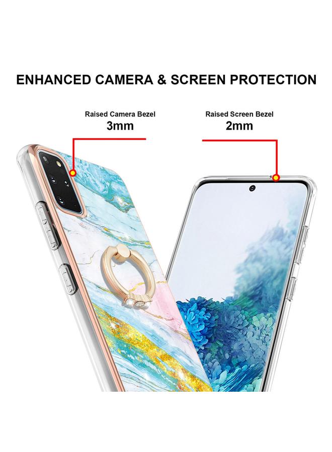 اس-توب جراب لهاتف Samsung Galaxy S20+ بنمط رخامي مطلي بالكهرباء IMD TPU مقاوم للصدمات مع حامل حلقي - Image 3