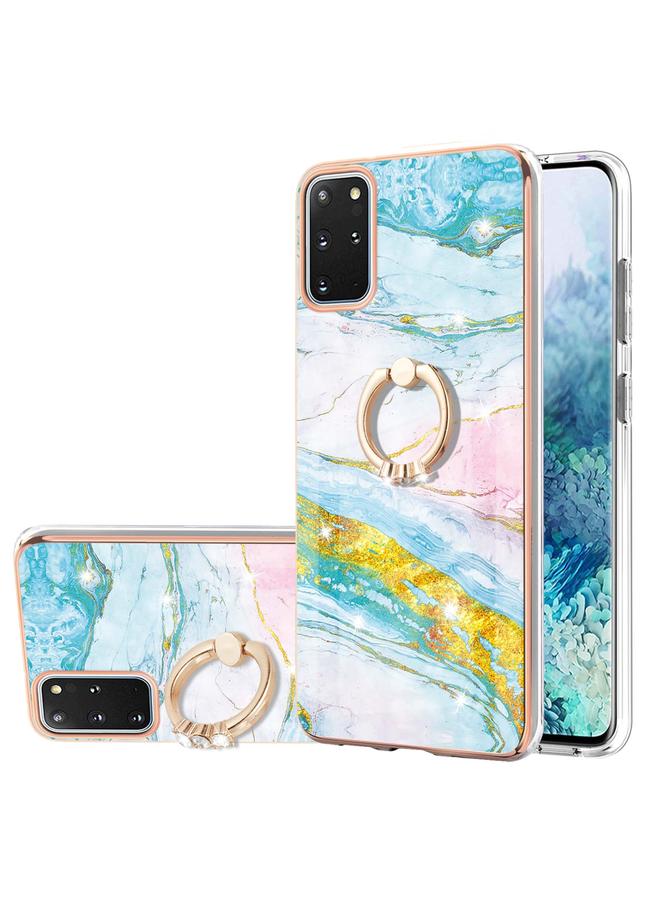 اس-توب جراب لهاتف Samsung Galaxy S20+ بنمط رخامي مطلي بالكهرباء IMD TPU مقاوم للصدمات مع حامل حلقي - Image 1