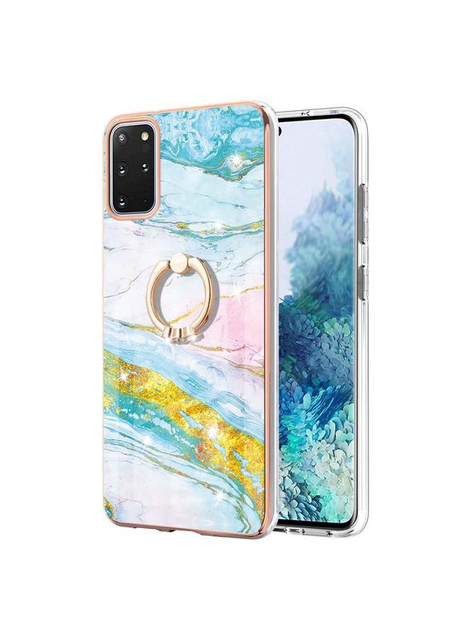 اس-توب جراب لهاتف Samsung Galaxy S20+ بنمط رخامي مطلي بالكهرباء IMD TPU مقاوم للصدمات مع حامل حلقي - Image 2