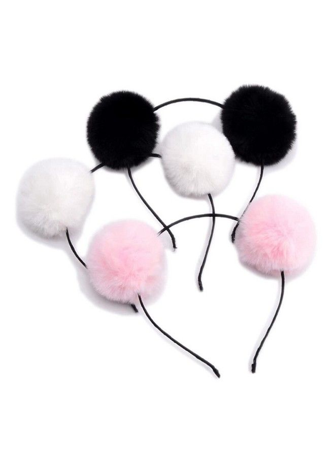 vipolish 3Pcs Fluffy Pom Ball Headband Pom Pom Ball Cat Ear Headband Hair Styling Accessories For Women Girls - Image 3