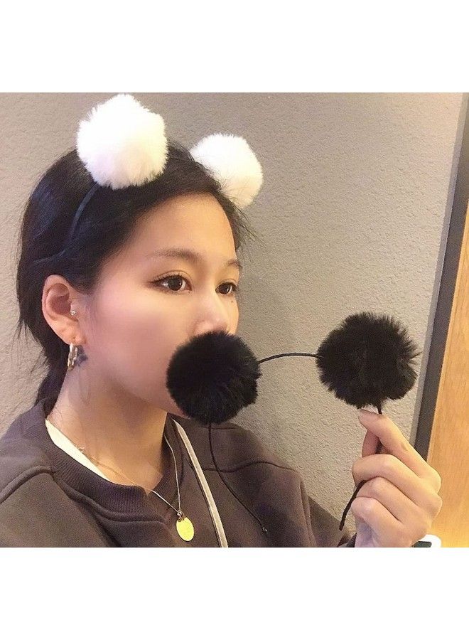 vipolish 3Pcs Fluffy Pom Ball Headband Pom Pom Ball Cat Ear Headband Hair Styling Accessories For Women Girls - Image 4