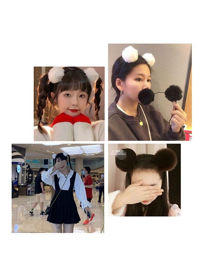 vipolish 3Pcs Fluffy Pom Ball Headband Pom Pom Ball Cat Ear Headband Hair Styling Accessories For Women Girls - Image 5