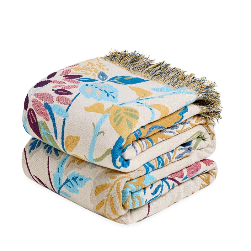 LUTBM Boho Throw Blanket for Bed Cotton Summer Blankets Twin Size for Bedroom Living Room All Season Lightweight Floral Embroidery Decorative Breathable Quilt for Couch Sofa Chair 60x80 - Image 2
