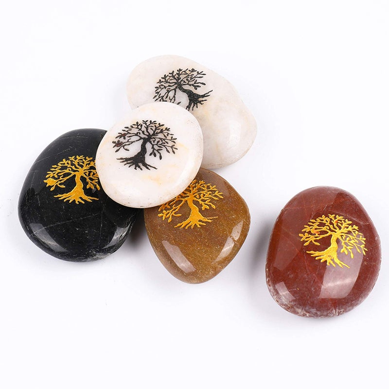 ROCKIMPACT 12PCS Life Tree Engraved Inspirational Stones Pocket Word Stone River Rock Zen Chakra Healing Palm Stone Positive Encouraging Rocks Tree of Life Organic Growth Pack of 12 Life Tree