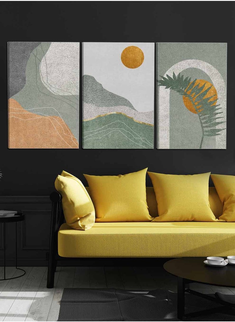 LOWHA Set Of 3 Framed Canvas Wall Arts Stretched Over Wooden Frame, Tree and Moon Paintings, For Home, Living Room, Office Decor  - Image 2