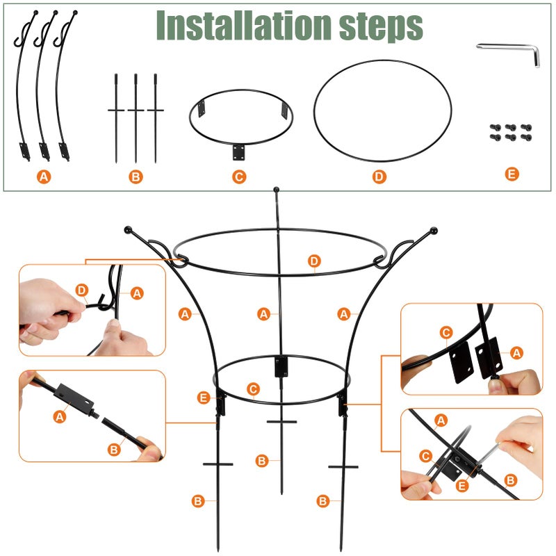 VICAMB 2 Pack Large Peony Cages and Supports,23.2" H X 13.4" D Metal Peony Support Rings,Tall Plant Support Garden Stakes for Outdoor Plants and Other Flopping Flowers - Image 3