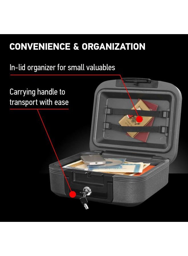 SentrySafe Charcoal Gray Fireproof and Waterproof Safe Box with Key Lock, Portable Chest for Money, Passport, 0.28 Cubic Feet, 6.6 x 15.4 x 14.3 Inches, CHW20221 - Image 5