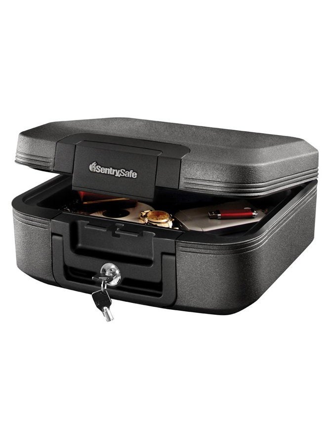 SentrySafe Charcoal Gray Fireproof and Waterproof Safe Box with Key Lock, Portable Chest for Money, Passport, 0.28 Cubic Feet, 6.6 x 15.4 x 14.3 Inches, CHW20221 - Image 1