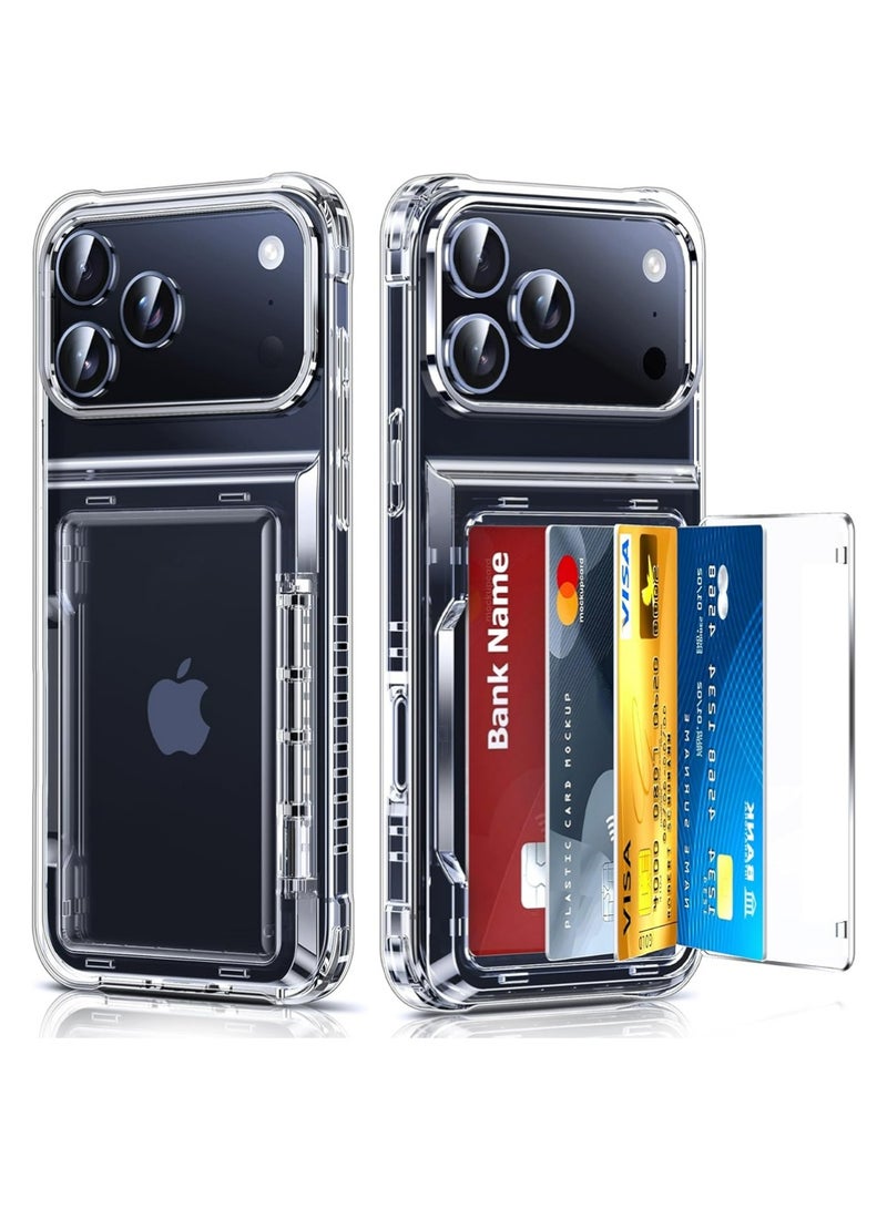 PULUZ iPhone 17-Pro-Max Cases: Clear Wallet Credit Card Holder Cover Women i Phone 17pro Promax Funda para iPhone17 Maxcase Military Grade Drop Proof Men Hard Estuche iohone 17promax, Transparent - Image 1