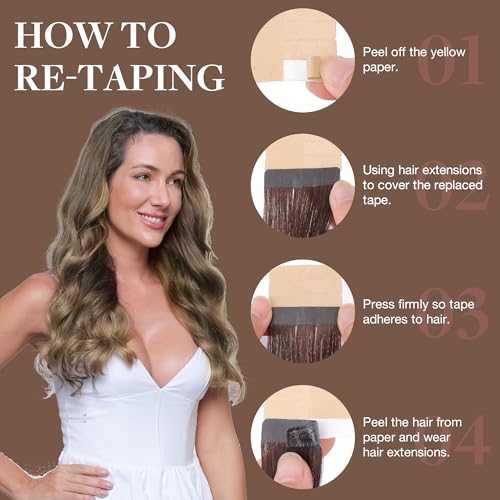 Googoo GOO GOO Tape in Hair Extensions Human Hair, 2/6/18 Balayage Brown to Dirty Blonde, 20inch 50g 20pcs, Thick Ends Straight Seamless, Invisible - Image 4